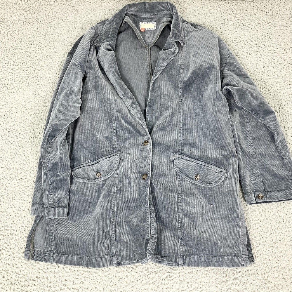 Pilcro Coat Womens Medium Gray Corduroy Single Breasted Overcoat Casual Travel